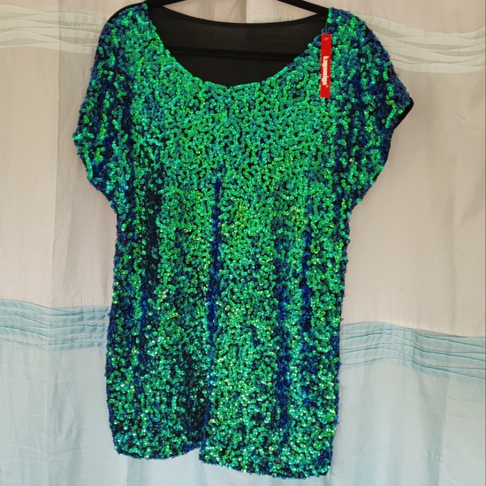 Gorgeous Teal Sequin Front Top